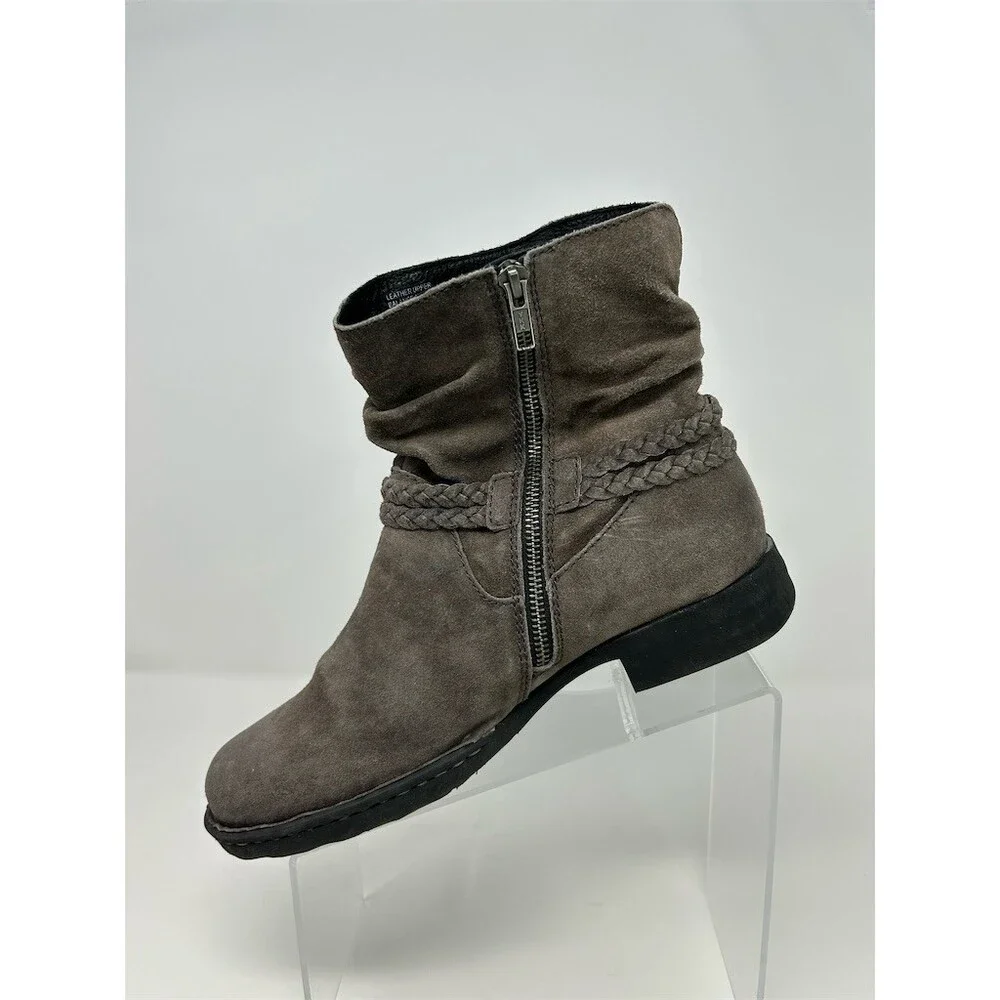 Born Womens Ankle Booties Gray Suede Slouch Braided Tassel Side Zip Size 10